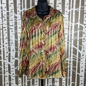 BFA Classics Vintage 90s Gold Metallic Pinstripe Blouse sz L